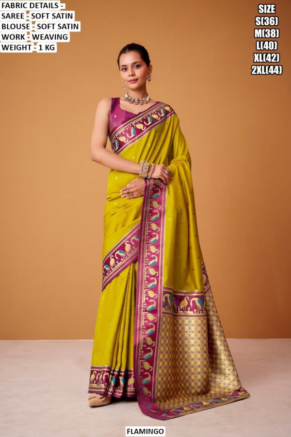 Soft Satin Saree for Women | Green Border Weaving Festive Saree