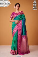 Soft Satin Saree for Women | Green Border Weaving Festive Saree