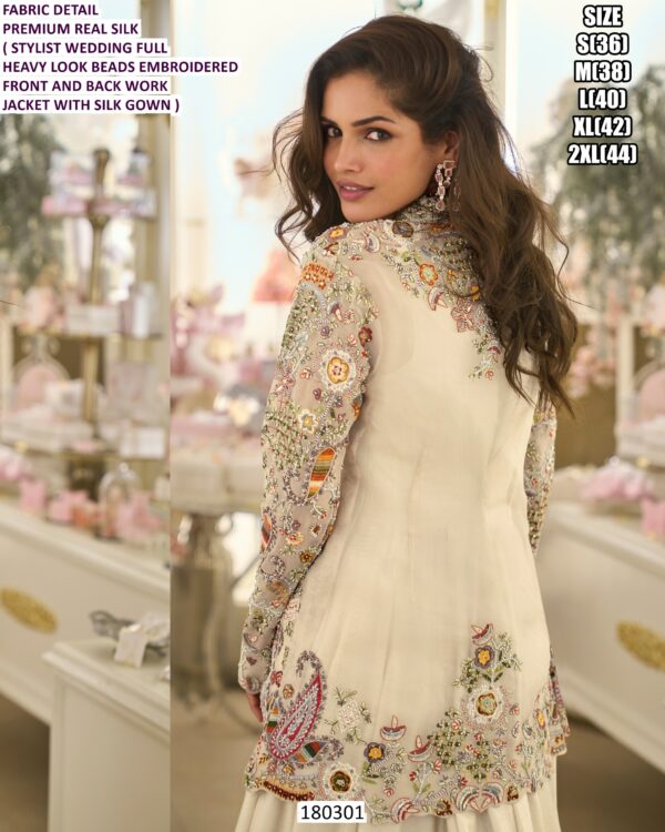 Luxury Real Silk Wedding Gown with Heavy Beads Embroidered Jacket