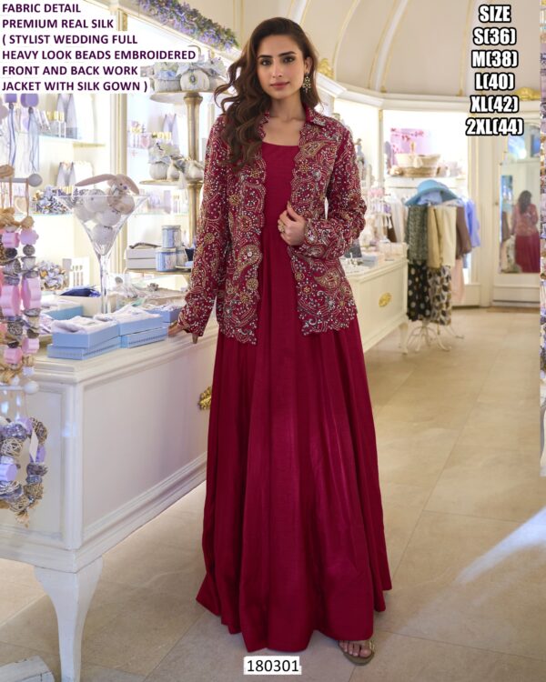 Luxury Real Silk Wedding Gown with Heavy Beads Embroidered Jacket