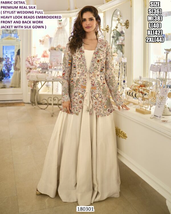 Luxury Real Silk Wedding Gown with Heavy Beads Embroidered Jacket
