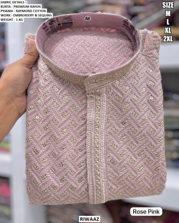 Premium Turquoise Kurta Pajama for Men with Embroidery & Sequins Work