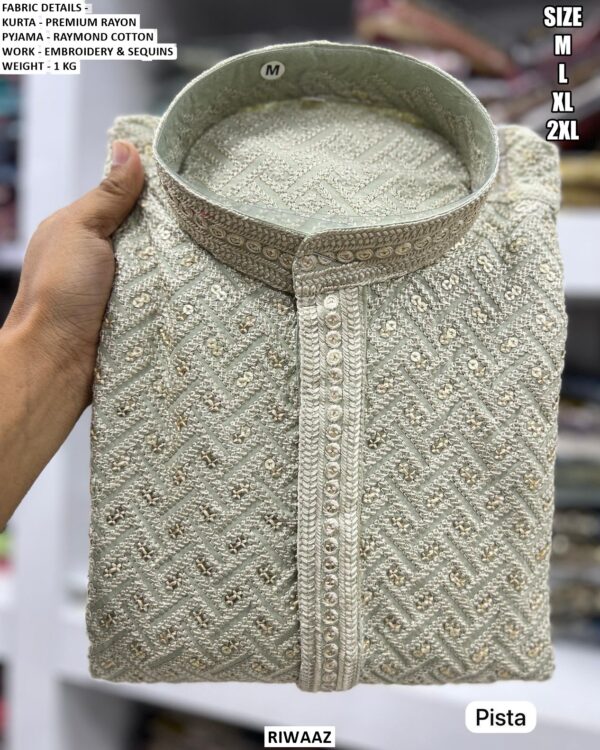 Premium Turquoise Kurta Pajama for Men with Embroidery & Sequins Work