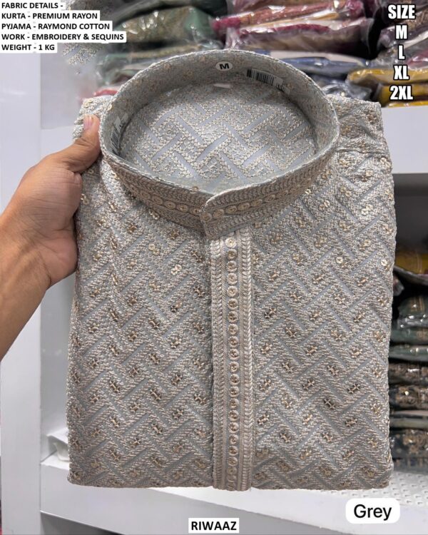 Premium Turquoise Kurta Pajama for Men with Embroidery & Sequins Work