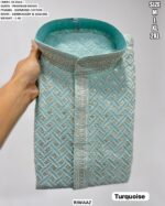 Premium Turquoise Kurta Pajama for Men with Embroidery & Sequins Work