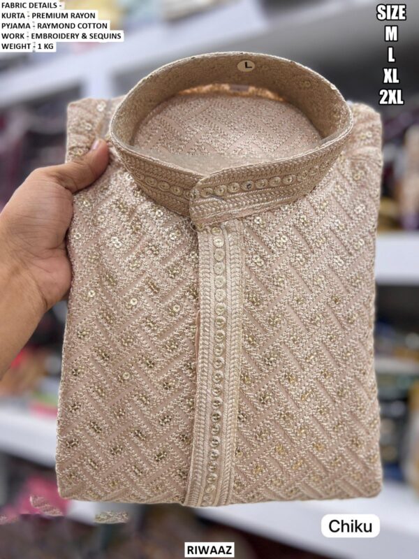 Premium Turquoise Kurta Pajama for Men with Embroidery & Sequins Work