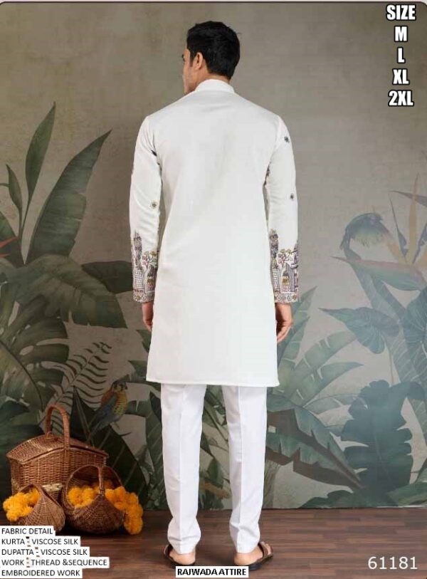 Embroidered Viscose Silk Kurta with Dupatta for Men | Festive & Wedding Wear