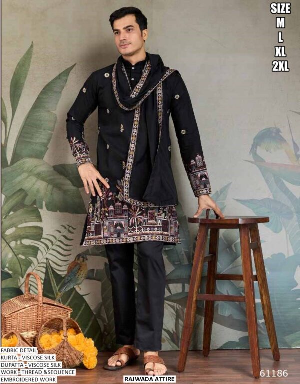 Embroidered Viscose Silk Kurta with Dupatta for Men | Festive & Wedding Wear