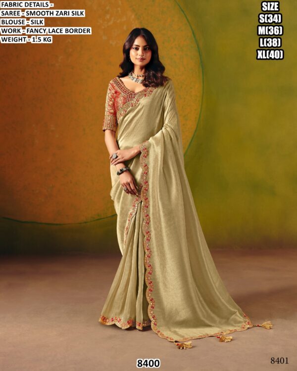 Zari Silk Saree with Fancy Lace Border for Festive, Party Wear and Traditional Functions
