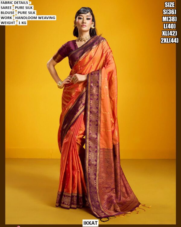 Elegent Pure Silk Saree with Handloom Weaving for Festive and Traditional Wear