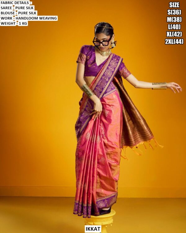 Elegent Pure Silk Saree with Handloom Weaving for Festive and Traditional Wear