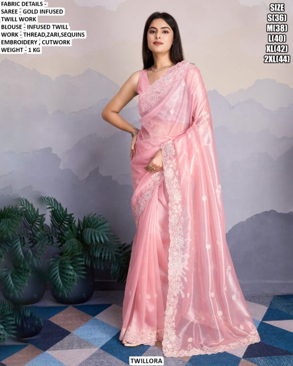 Embroidered Saree with Cutwork Border for Festive, Party Wear and Traditional Functions