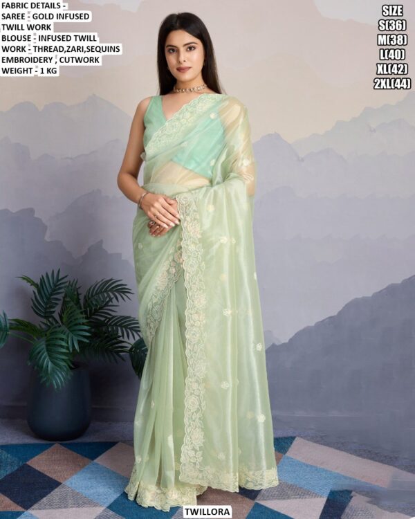 Embroidered Saree with Cutwork Border for Festive, Party Wear and Traditional Functions