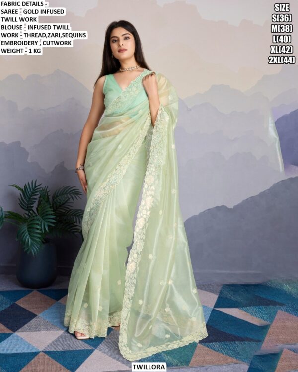 Embroidered Saree with Cutwork Border for Festive, Party Wear and Traditional Functions