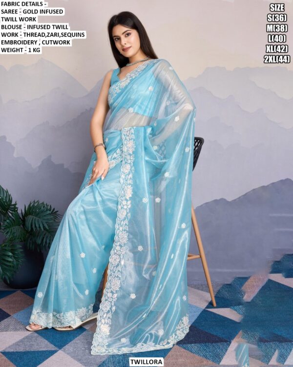 Embroidered Saree with Cutwork Border for Festive, Party Wear and Traditional Functions