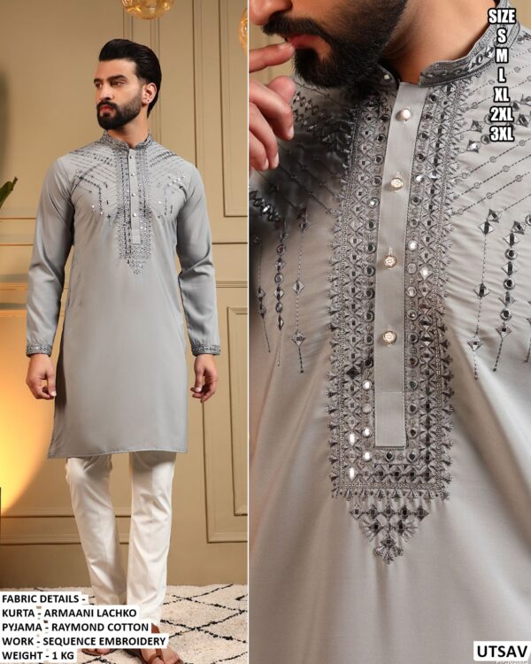 Designer Sequence Embroidered Kurta for Men | Festive & Wedding Wear