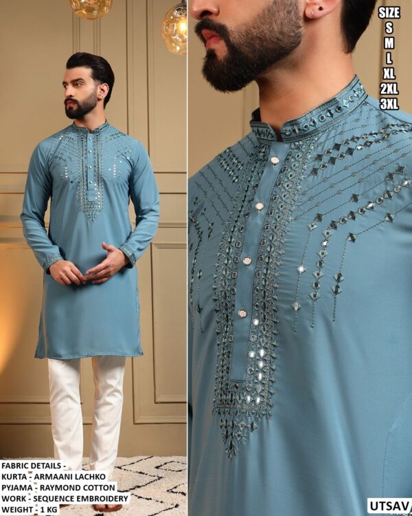Designer Sequence Embroidered Kurta for Men | Festive & Wedding Wear