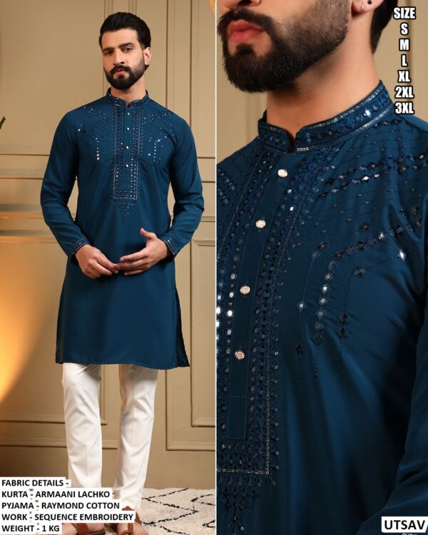 Designer Sequence Embroidered Kurta for Men | Festive & Wedding Wear