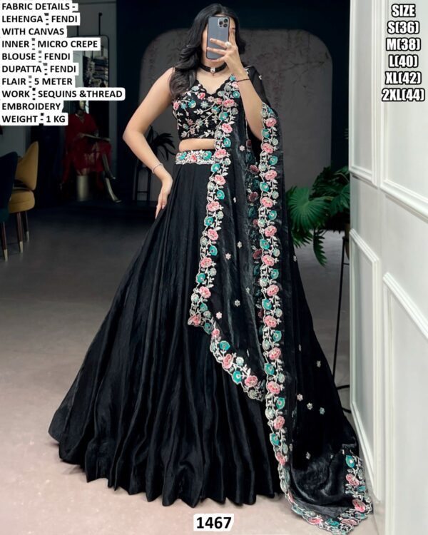 Designer Black Floral Embroidered Lehenga Choli with Dupatta for Festive & Party Wear