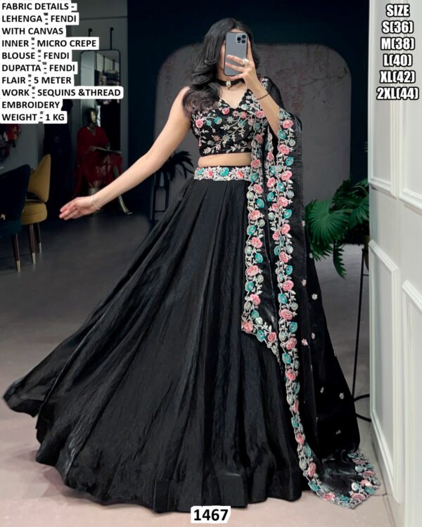Designer Black Floral Embroidered Lehenga Choli with Dupatta for Festive & Party Wear