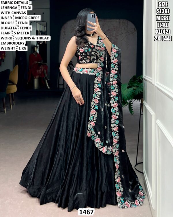 Designer Black Floral Embroidered Lehenga Choli with Dupatta for Festive & Party Wear