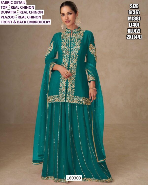 Designer Real Chinon Embroidered Palazzo Suit Set Women