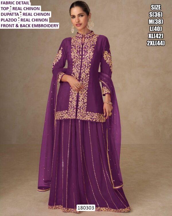 Designer Real Chinon Embroidered Palazzo Suit Set Women