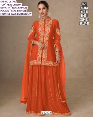 Designer Real Chinon Embroidered Palazzo Suit Set Women