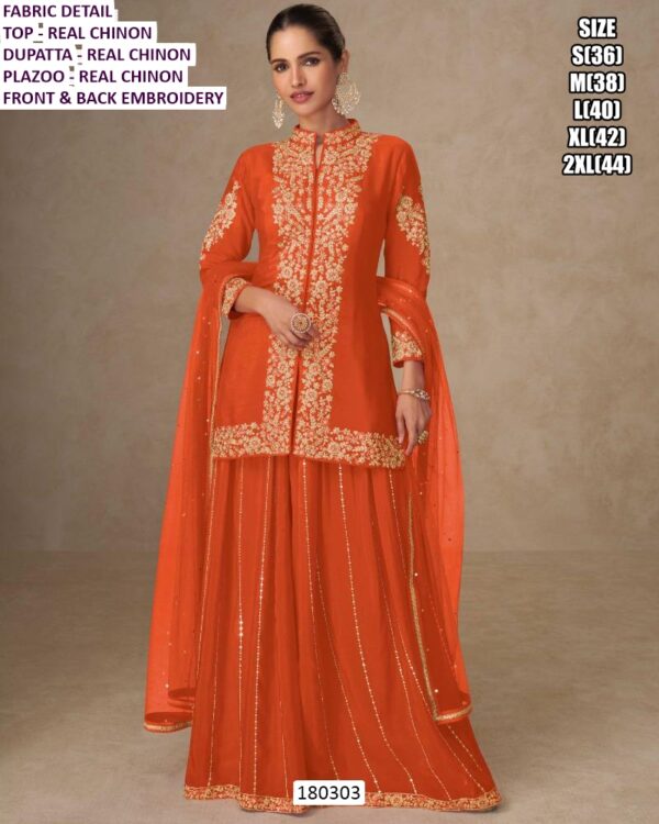 Designer Real Chinon Embroidered Palazzo Suit Set Women