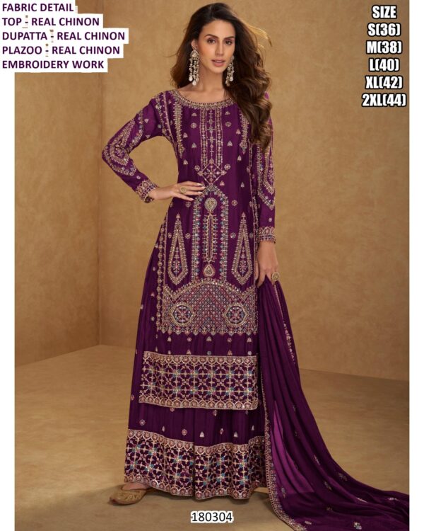 Ladies Designer Real Chinon Embroidered Palazzo Suit Set