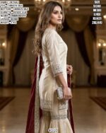 Premium Chinon Silk Embroidered Sharara Pair with Maroon Dupatta for Women