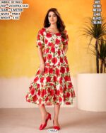 Designer Vichitra Silk Printed Flared Dress for Women