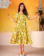 Designer Vichitra Silk Printed Flared Dress for Women