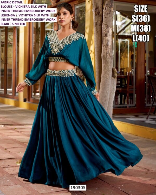 Premium Vichitra Silk Embroidered Lehenga Set for Women