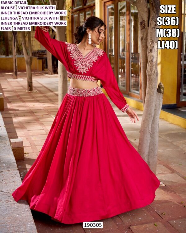 Premium Vichitra Silk Embroidered Lehenga Set for Women