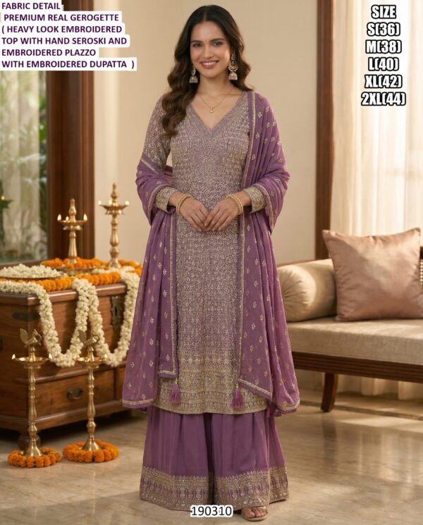 Heavy Look Embroidered Georgette Kurta Palazzo Dupatta Set