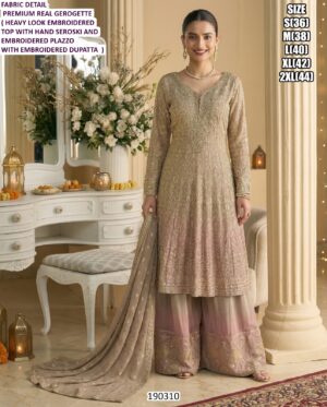 Heavy Look Embroidered Georgette Kurta Palazzo Dupatta Set