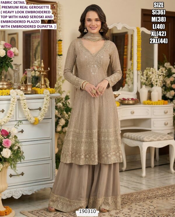 Heavy Look Embroidered Georgette Kurta Palazzo Dupatta Set