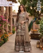 Elegent Crepe Silk Mirror Work Sharara Suit Set with Dupatta for Women