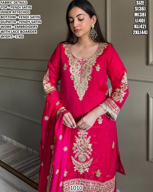 Festive Wear Fendi Satin Palazzo Suit with Lace Border Dupatta