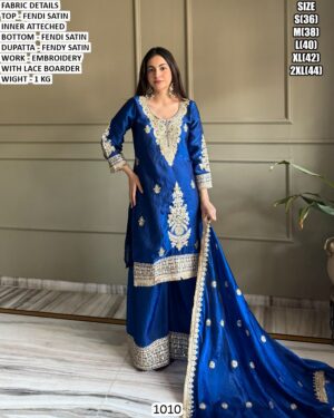 Festive Wear Fendi Satin Palazzo Suit with Lace Border Dupatta