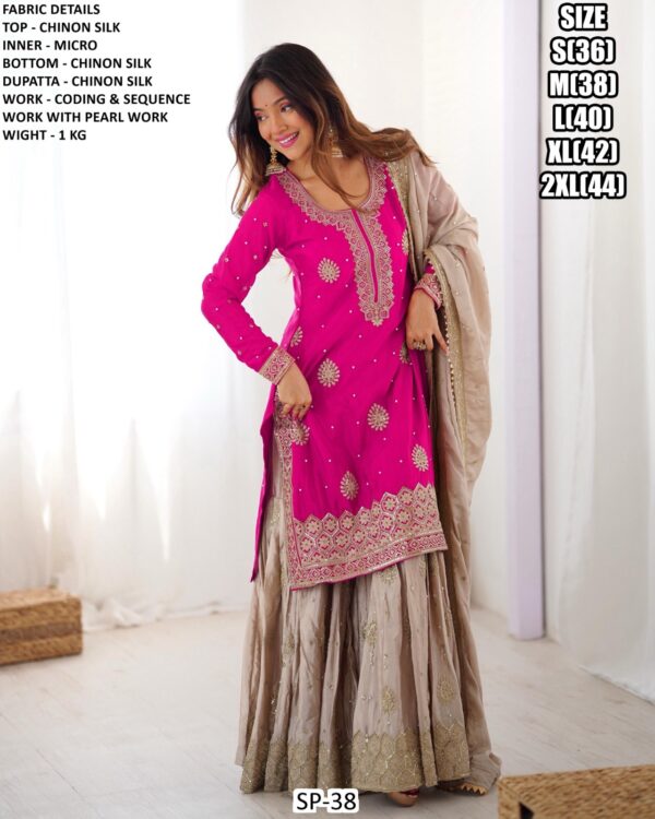 Chinon Silk Coding Sequence Work Gharara Dress Set