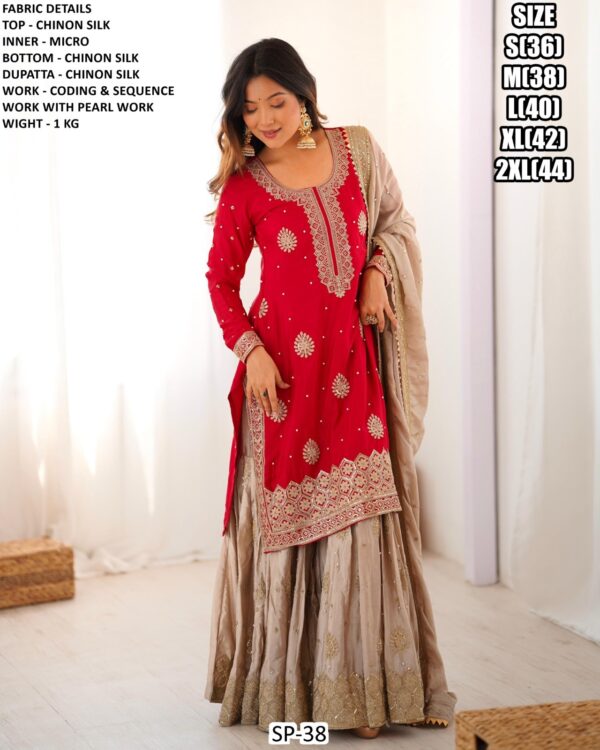 Chinon Silk Coding Sequence Work Gharara Dress Set