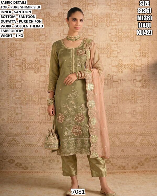 Pure Shimir Silk Embroidered Suit Set with Chiffon Dupatta for Women