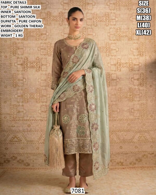 Pure Shimir Silk Embroidered Suit Set with Chiffon Dupatta for Women