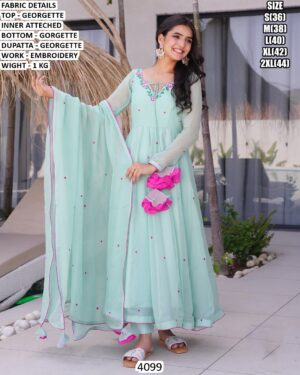 Designer Georgette Anarkali Dress with Embroidered Dupatta