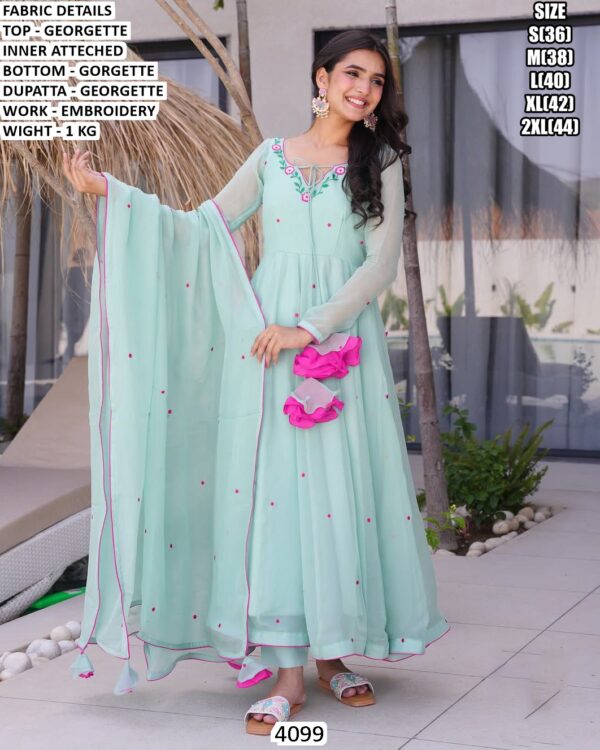 Designer Georgette Anarkali Dress with Embroidered Dupatta
