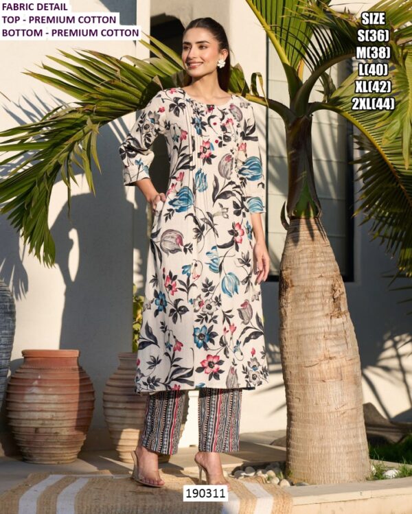 Premium Cotton Floral Printed Kurti Pant Set for Women