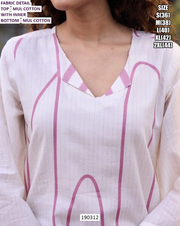 White Mul Cotton Printed Kurti Pant Set for Women with Inner – Stylish Casual Ethnic Wear