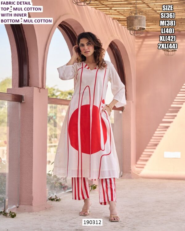 White Mul Cotton Printed Kurti Pant Set for Women with Inner – Stylish Casual Ethnic Wear
